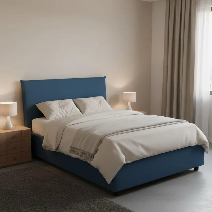 Talamo Italia - Doppelbett Asmara, Bettkasten mit Stoffbezug, 100 % Made in Italy, Öffnung vorne, inklusive Matratze 120 x 190 cm, Blau
