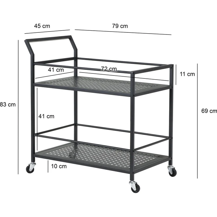 FINEBUY Servierwagen Metall 2 Ebenen mit Rollen Küchenwagen Barwagen Rollwagen FB72716, (79x45x83 cm Küchenwagen 2 Ebenen Metall Rechteckig), Speisewagen Küche Schwarz, Teewagen auf Rollen – Bild 3