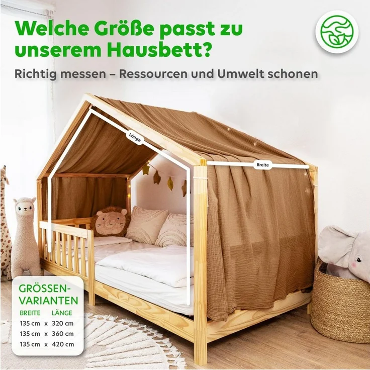 lilimaus Betthimmel, Musselin Baumwolle, Nougat, 135x420 cm – Bild 3