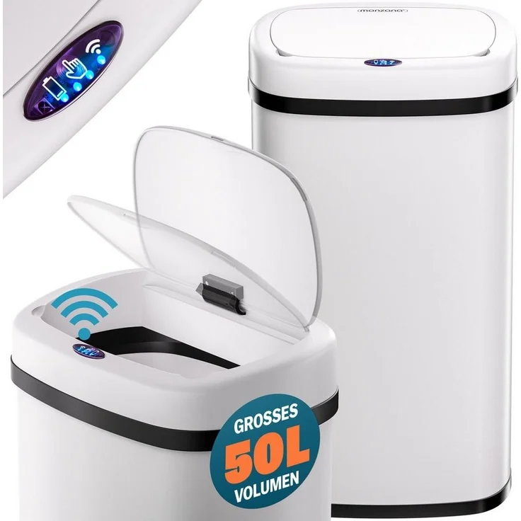 monzana Mülleimer, 50 L Automatik Sensor Mülleimer LED Display Müllbehälter berührungslos – Bild 1