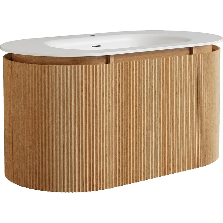 Vente-unique - Hängender Badschrank gestreift aus Eschenholz mit Einbau-Waschbecken aus mattem Harz – Hellnatur – L90 cm – LILIKO – Bild 7