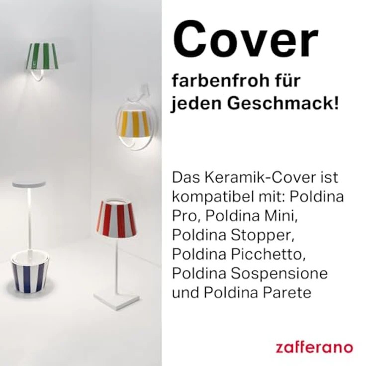 Zafferano, Poldina Cover, Handverzierte Keramik Tischlampenabdeckung, Abdeckung kompatibel mit Poldina Lampen, Hergestellt in Italien, Ø13x10 cm, Farbe Weiß - Blaue Capri-Streifen – Bild 6