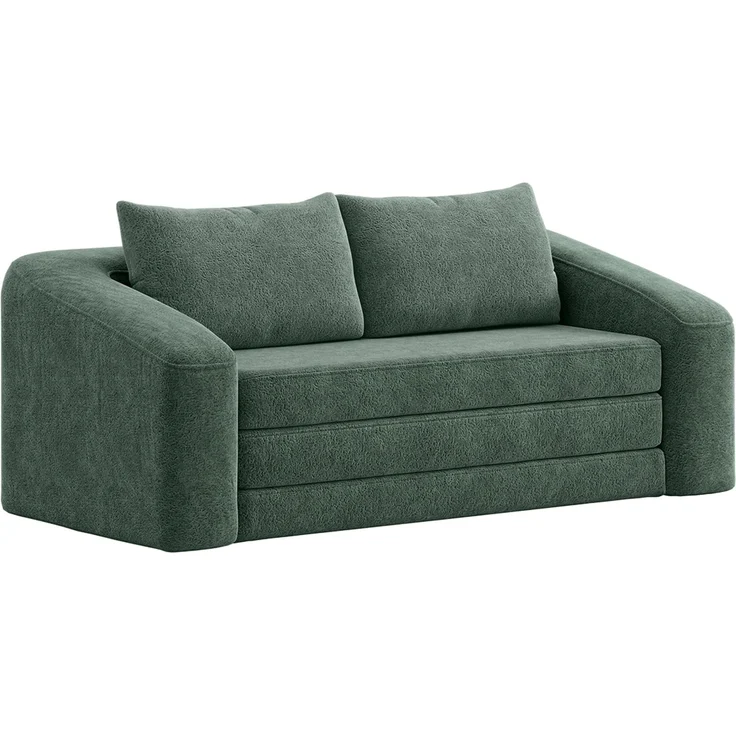 skølm 'Fjäll' Schlafsofa 2 Sitzer mit 2 Kissen, dunkelgrün, Teddy-Bouclé Sofa ausklappbar, mit Liegefunktion, vakuumverpackt ohne Aufbau – Bild 11