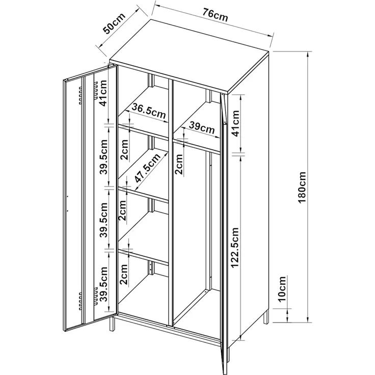 Kleiderschrank Seinäjoki 180x76x50 cm Schwarz [en. casa] – Bild 2