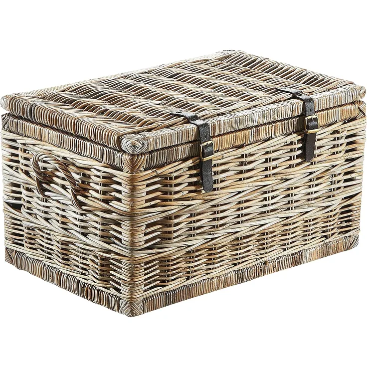 Kobolo Truhe Sitztruhe aus Rattan Kubu grau mit Stoffeinsatz