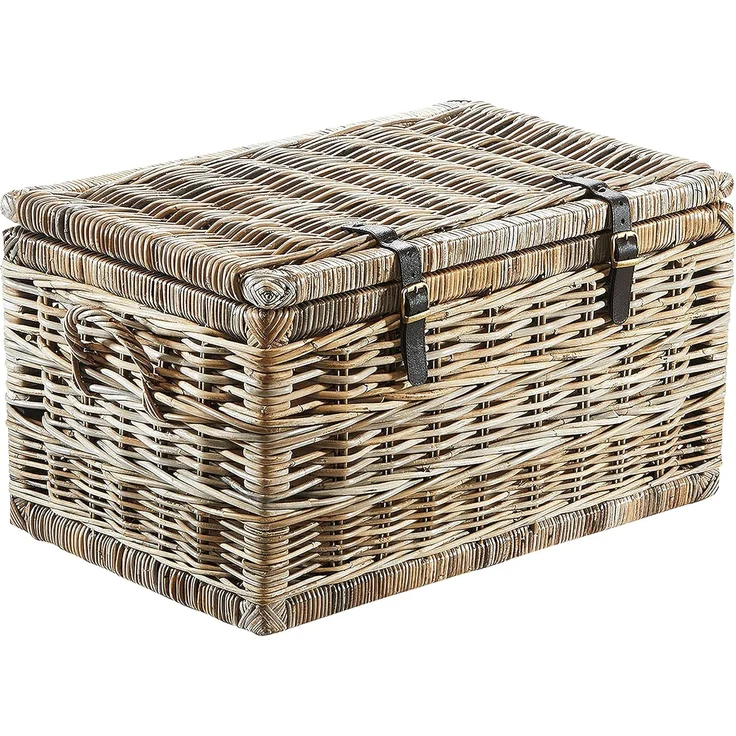 Kobolo Truhe Sitztruhe aus Rattan Kubu grau mit Stoffeinsatz – Bild 1