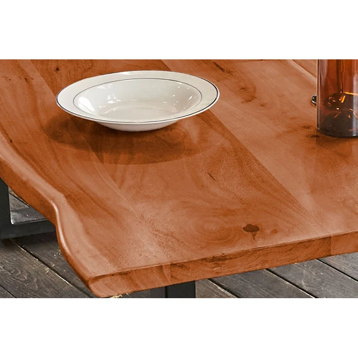 KAWOLA Esstisch LORE Tisch 240x100cm massiv mit Baumkante Nussbaumfarben Fuß schwarz – Bild 6