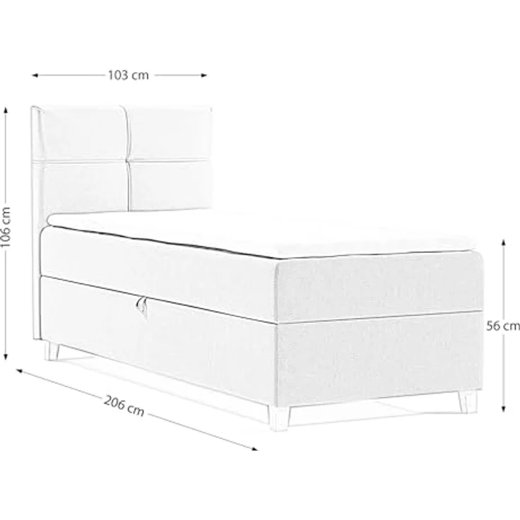 BEAUTYSOFA Modern Boxspringbett HELEN MINI, Polsterbett mit Federkernmatratze und Topper, 100x200cm, Blau (soro 76), inkl. Bettkasten für Stauraum – Bild 3