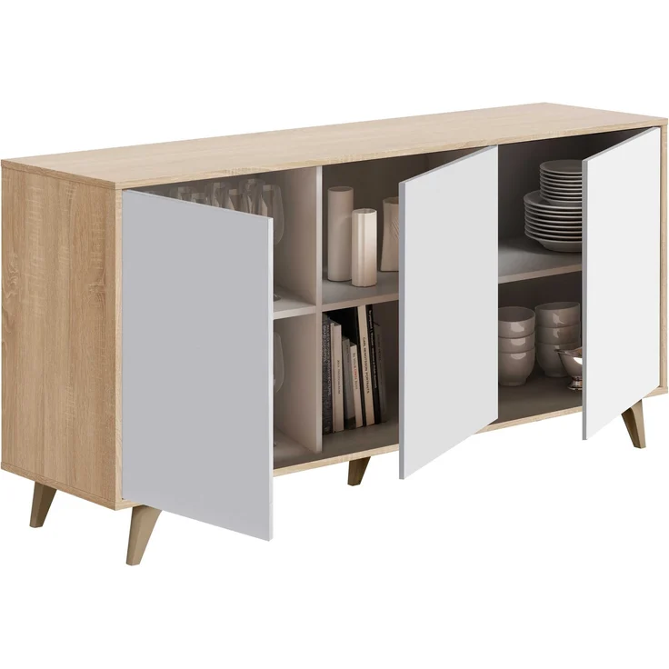 Wohnzimmer-Set >KIKUA PLUS< (4-Teilig) in Canadian Eiche/Artik Weiß - 135x50x40 (BxHxT) – Bild 9