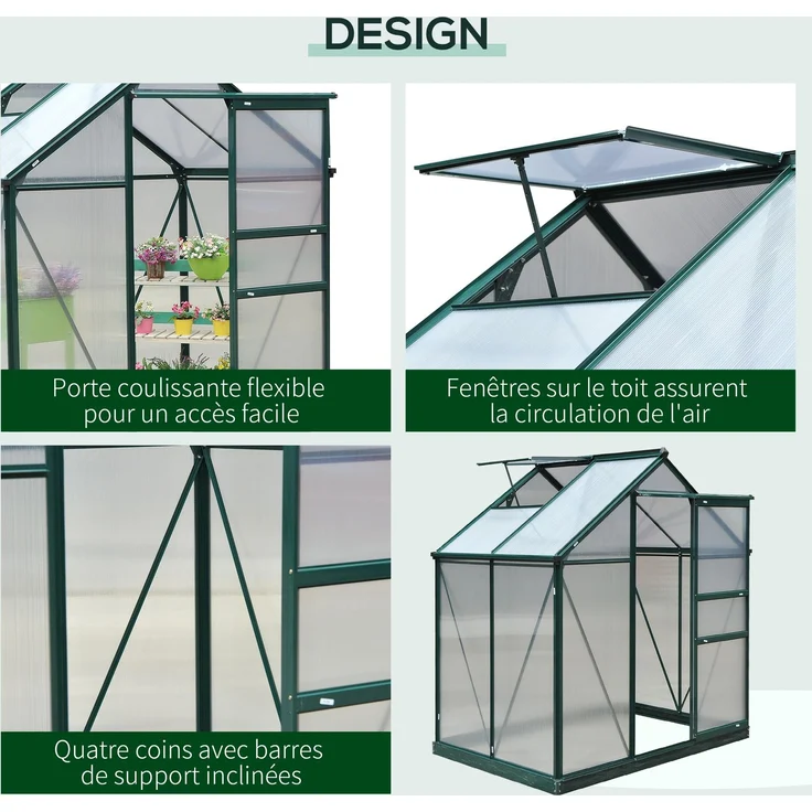 MELAYR, Gartengewächshaus aus Polycarbonat, 190 x 132 x 201 cm, UV-beständig 30+, Grün+Transparent – Bild 6