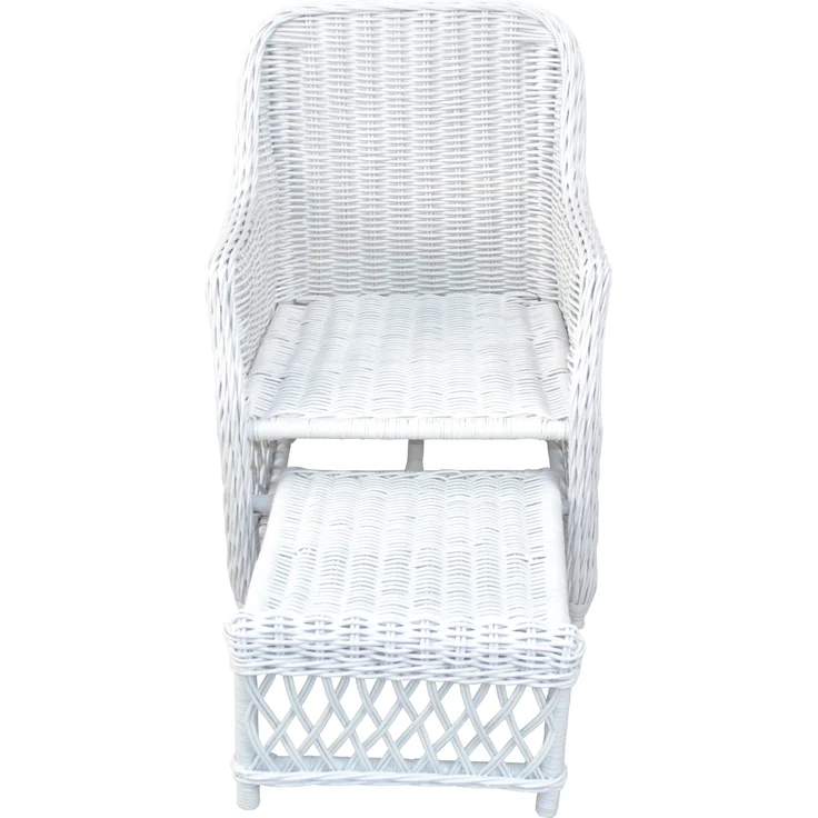 Rattansessel, Relaxsessel mit ausziehbarem Fußteil, handgeflochten, weiß – Bild 3