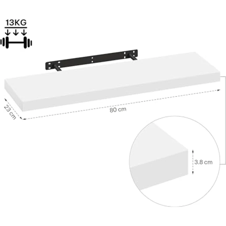 eSituro Wandregal, schwebendes Regal für Wandmontage, Schweberegal Hängeregal Wandbrett im Wohnzimmer Schlafzimmer Küche Badezimmer, weiß modern, MDF, 80 x 3,8 x 22,9 cm – Bild 4