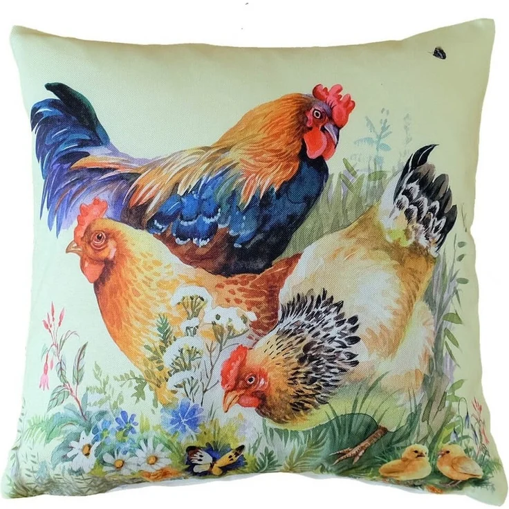 matches21 HOME & HOBBY Kissenbezüge Kissen-Bezug Hühner Küken Blumen Frühling 40x40cm, (1 Stück), Wohnzimmer Kissen-Hülle als Deko-Kissen Zier-Kissen Sofa-Kissen – Bild 1