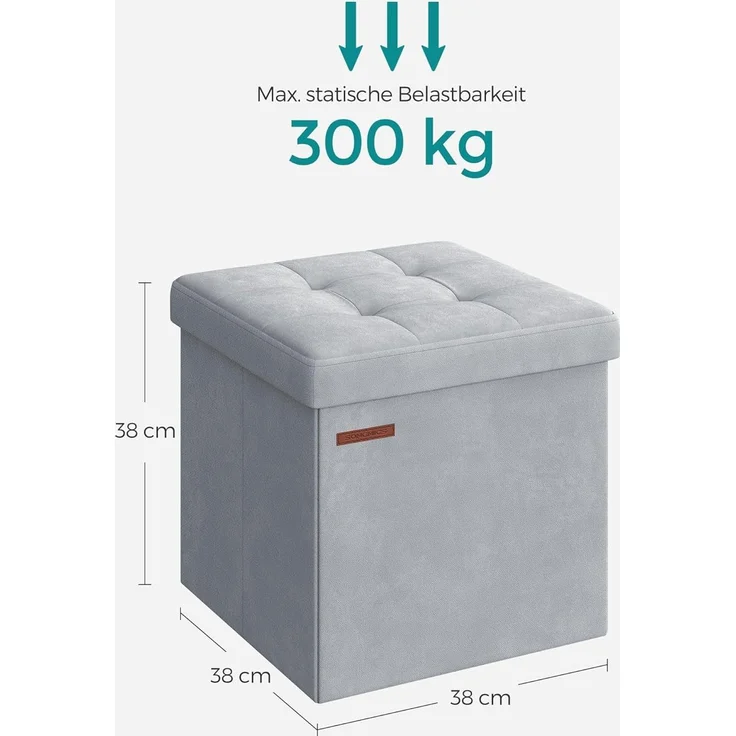 Songmics Sitztruhe mit Stauraum, Samt taubengrau, 38 x 38 x 38 cm – Bild 3