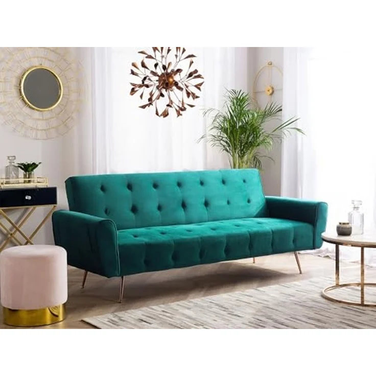 beliani 'SELNES' Schlafsofa, 3-Sitzer, Samtstoff, Smaragdgrün, 85 x 84 x 212 cm – Bild 2