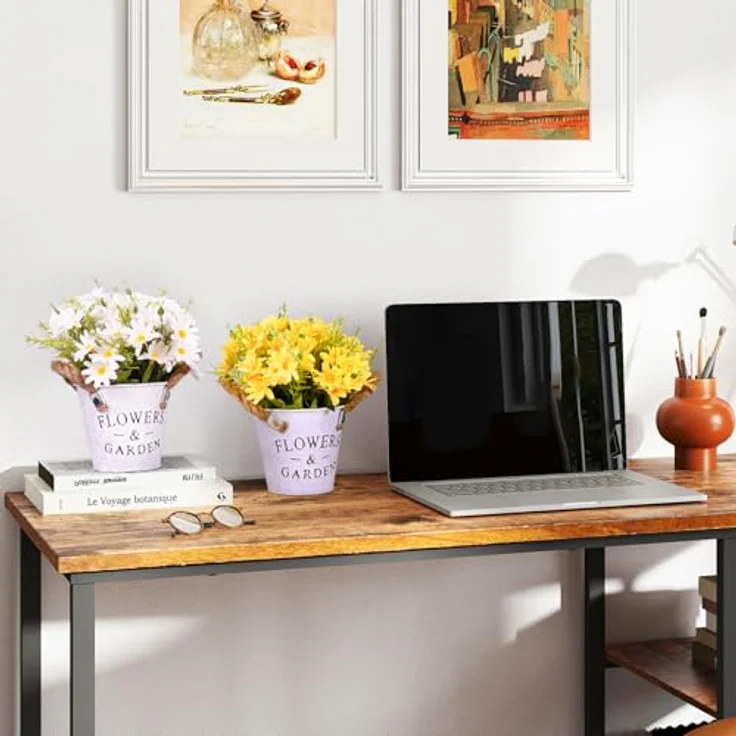 GoMaihe kunstblumen Wie Echt Deko: künstliche Blumen mit Grauem Topf | Kleine Pflanze, Pflegefreie: 9.5 x 13cm , Deko Wohnzimmer Balkon Schlafzimmer Badezimmer Zimmer Tischdeko 3 Stücke – Bild 5