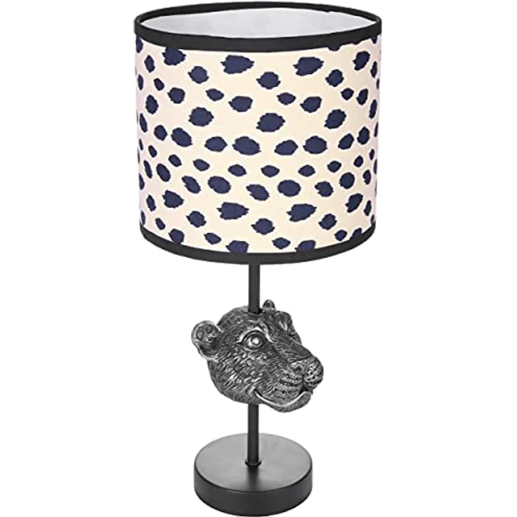 BRUBAKER Tisch- oder Nachttischlampe Leopard, 40 cm hoch, Keramikfuß, Stoffschirm, Schwarz Beige gepunktet, E27 Fassung – Bild 2