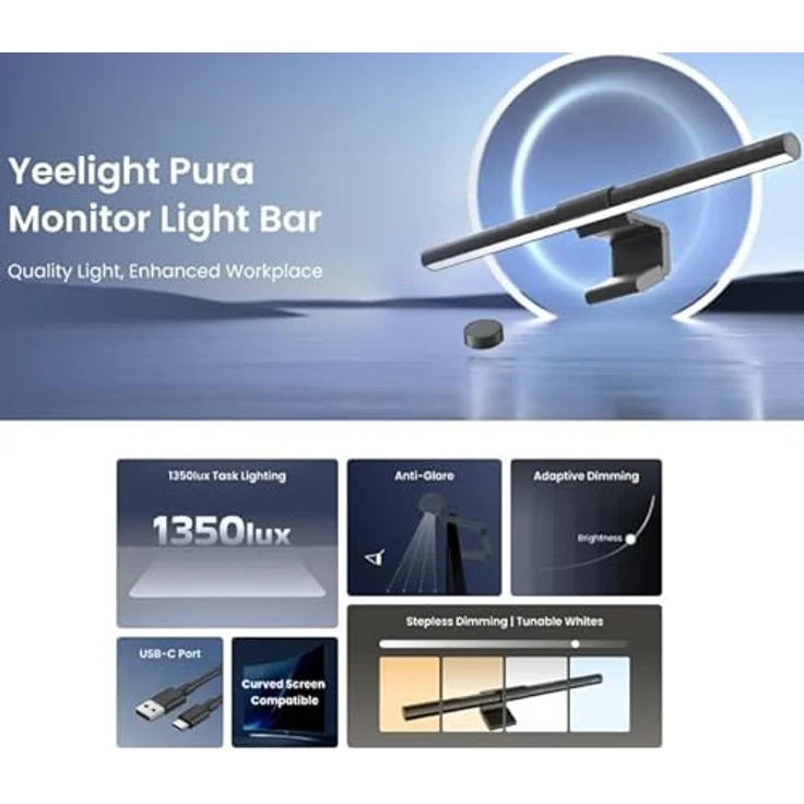 Yeelight Pura Monitor Light Bar, Schreibtischlampe mit 1350 Lux, USB-C, einstellbare Farbtemperatur 3000-6500 K – Bild 2