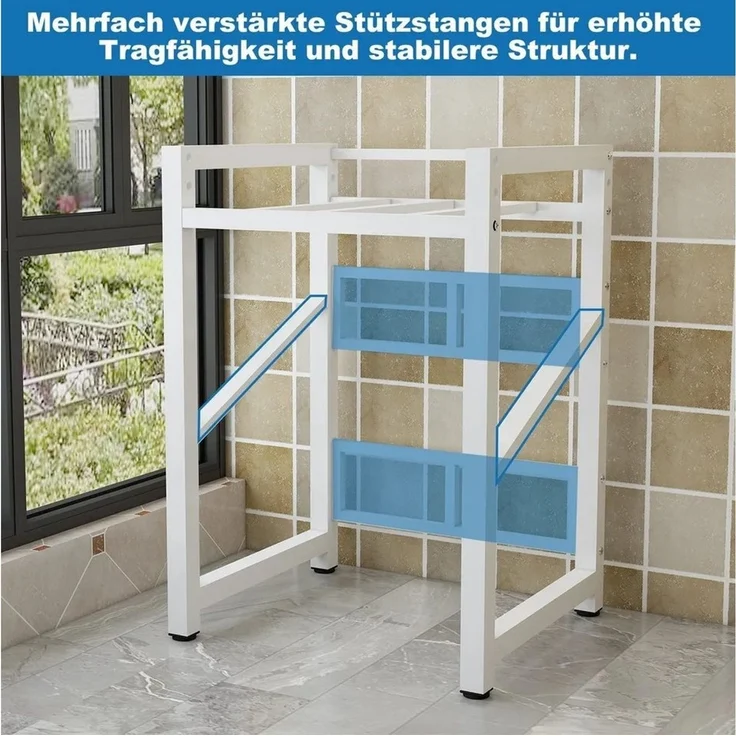 PEALOV Waschmaschinenuntergestell Waschmaschinenregal 2 Ebenen, 260 kg Tragkraft, 105 × 73 × 63 cm, höhenverstellbarer Waschmaschinenüberbau aus Metall – Bild 3