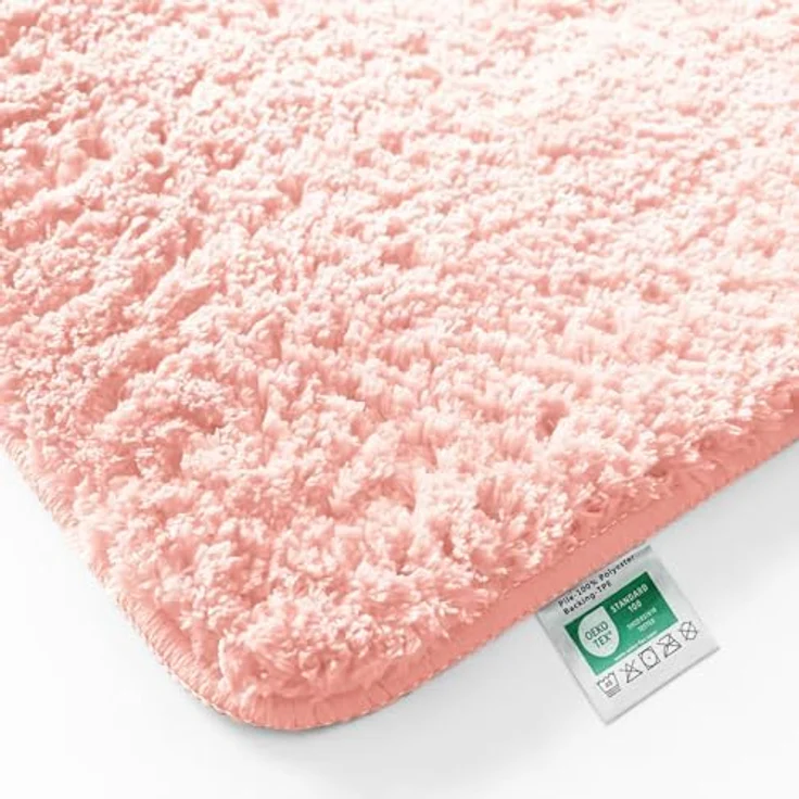 casa pura Badematte Rosa Sky Soft, weicher rutschfester Badezimmerteppich in Shaggy Optik, waschbar bei 40°C, 70x120 cm – Bild 5