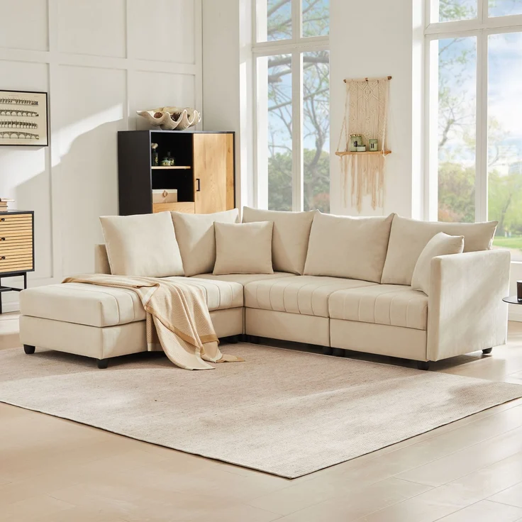 EINHOM Modernes Ecksofa, Modulares Sofa, 5-Sitzer-Sofa, mit umwandelbarem Fußhocker, L-förmiges Sofa, U-förmiges Sofa, geeignet für Wohnzimmer, Wohnung usw. [, N653P9510A] – Bild 3