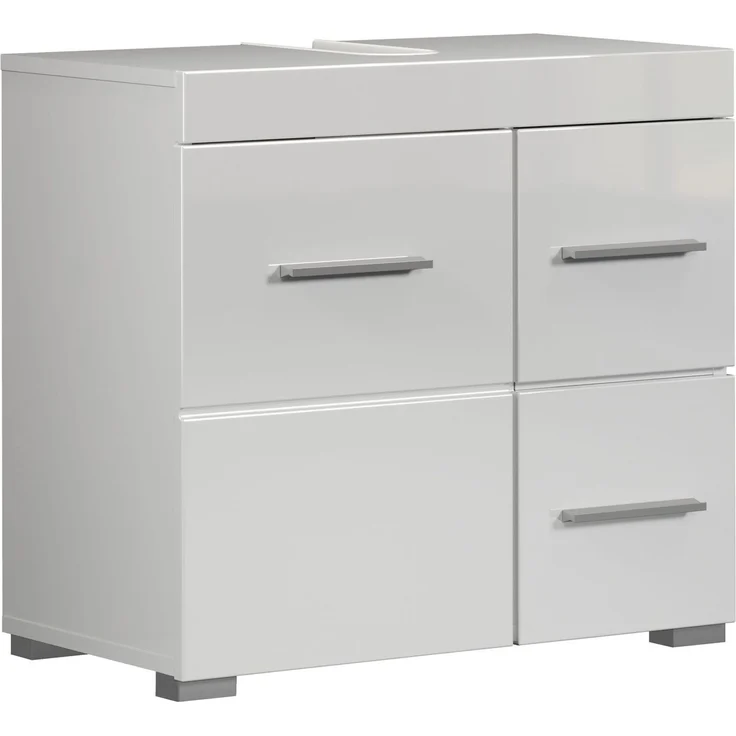 trendteam smart living - Amanda - Waschbeckenunterschrank - Weiß/Weiß Hochglanz - Waschtisch mit 1 Tür, 1 Einlegeboden, 2 Schubkästen Vollauszug – (BxHxT) 60 x 56 x 34 cm - Unterschrank mit Schubladen – Bild 1
