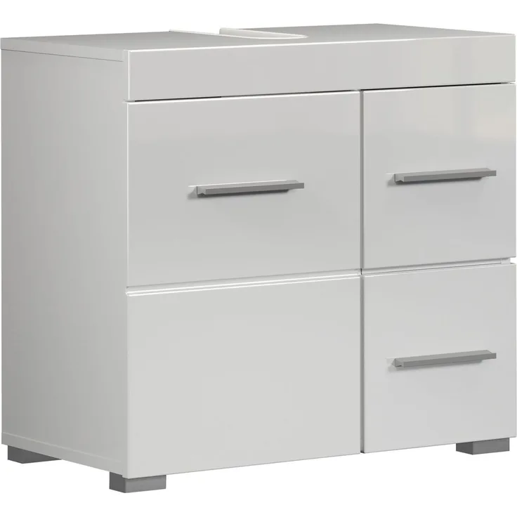 trendteam smart living - Amanda - Waschbeckenunterschrank - Weiß/Weiß Hochglanz - Waschtisch mit 1 Tür, 1 Einlegeboden, 2 Schubkästen Vollauszug – (BxHxT) 60 x 56 x 34 cm - Unterschrank mit Schubladen