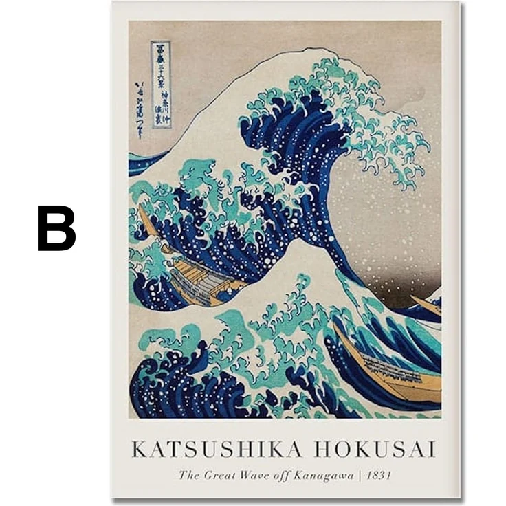 Poster Vintage Japanische Landschaft Abstrakte Meer Welle Traditionell als Deko Print ohne Rahmen - B / 15 x 20 cm