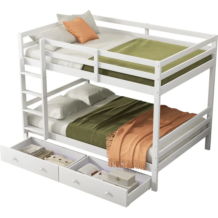Etagenbett 140x200 cm mit Stauraumschubladen, hohem Sicherheitsgeländer, platzsparend, Treppe,Hochbett für Kinderzimmer, robust und langlebig,weiß – Bild 7