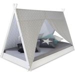 Kinderbett TIPI 90x200 Jugendbett weiß grau Holzbett Kinderzimmer Stoff