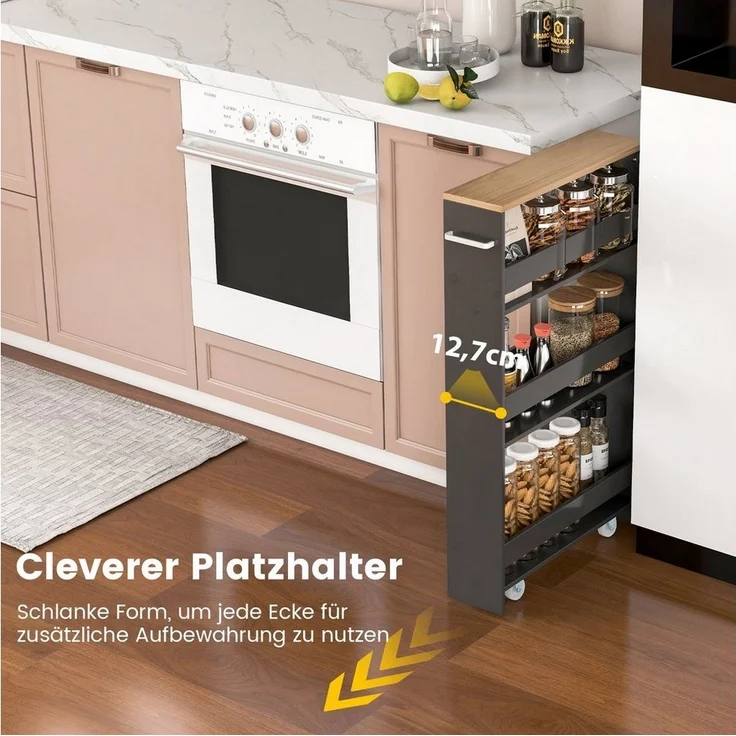 COSTWAY Küchenwagen, schmal, 4 Ebenen, auf Rollen, mit Griff, 48x12,5x81cm – Bild 2