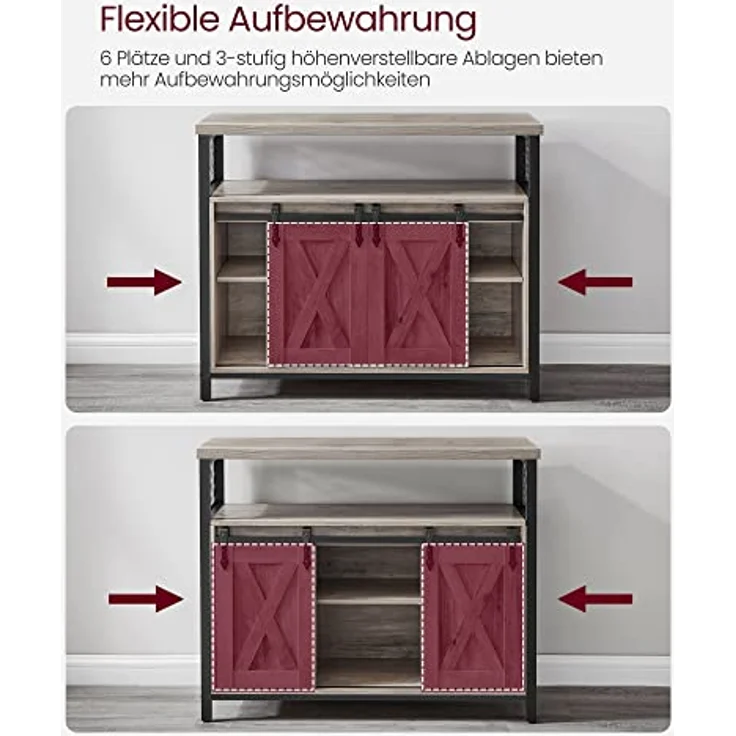 Vasagle Sideboard mit 2 Schiebetüren und verstellbaren Ablagen, Spanplatte, 33 x 100 x 80 cm, Greige / Schwarz – Bild 6