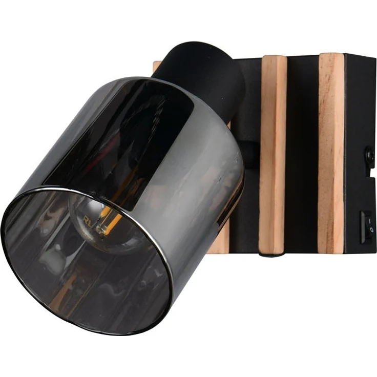 Wandstrahler TRAVIA mit Schalter, Rauchglas Schwarz & Holz, Breite 10cm – Bild 2