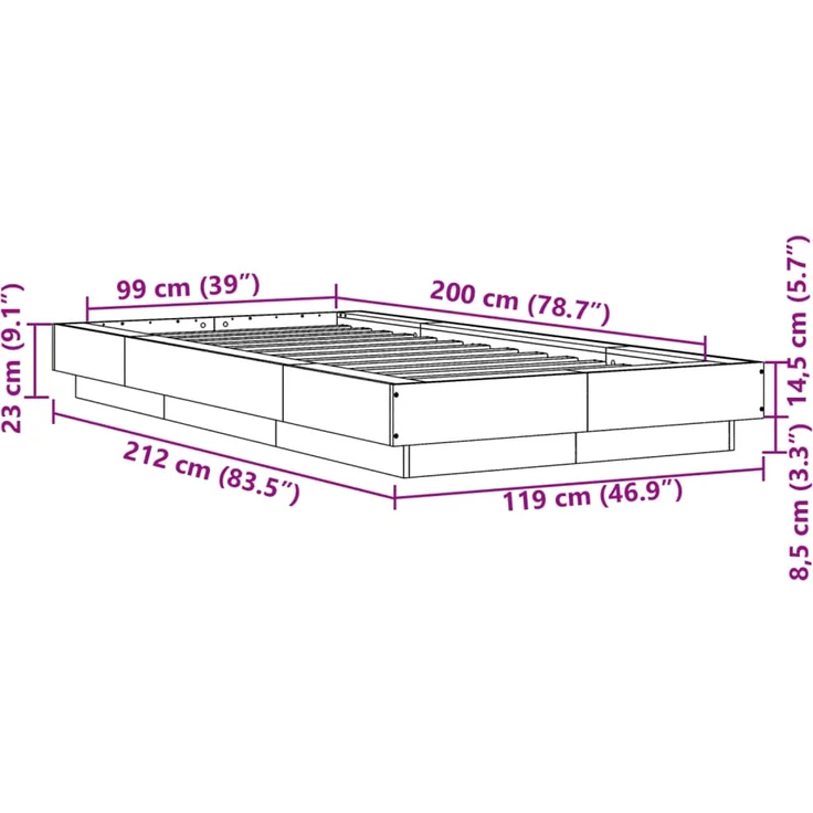 vidaXL Bettgestell Grau Sonoma 100x200 cm Holzwerkstoff 3281208 – Bild 10