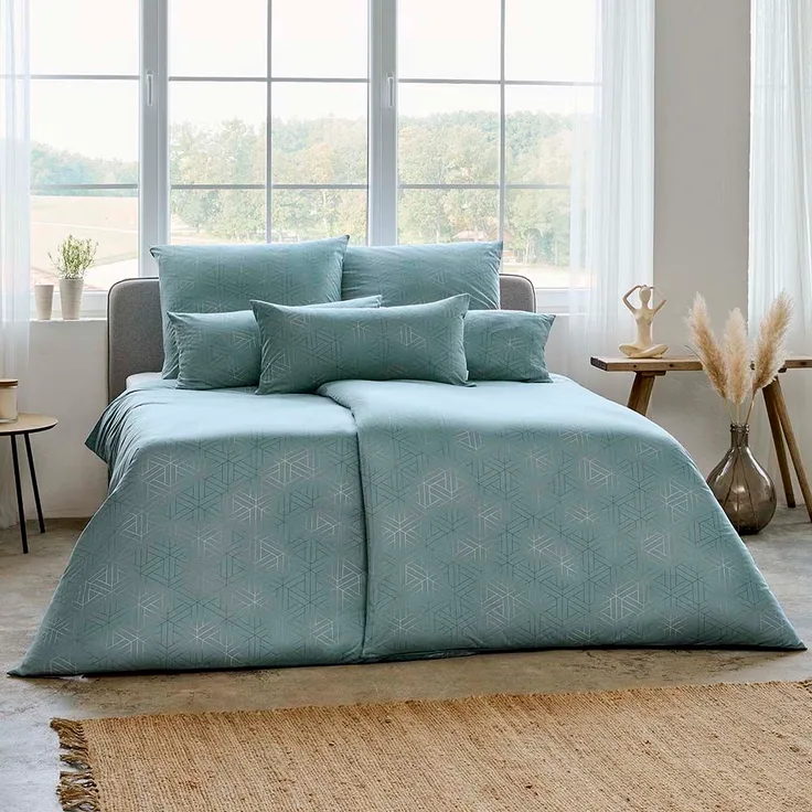 Estella Mako Jersey Bettwäsche 155x220 Pippa Rauten Dreiecke mint grün 6898-520