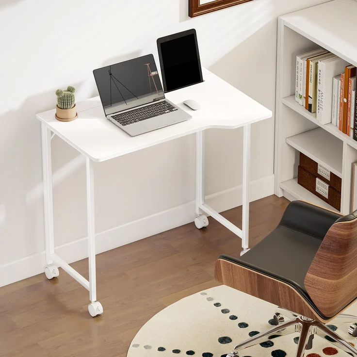 MELAYR, Schreibtisch, klappbarer Computertisch, platzsparender Bürotisch mit Rollen, 80 x 52 x 75 cm, Weiß – Bild 4