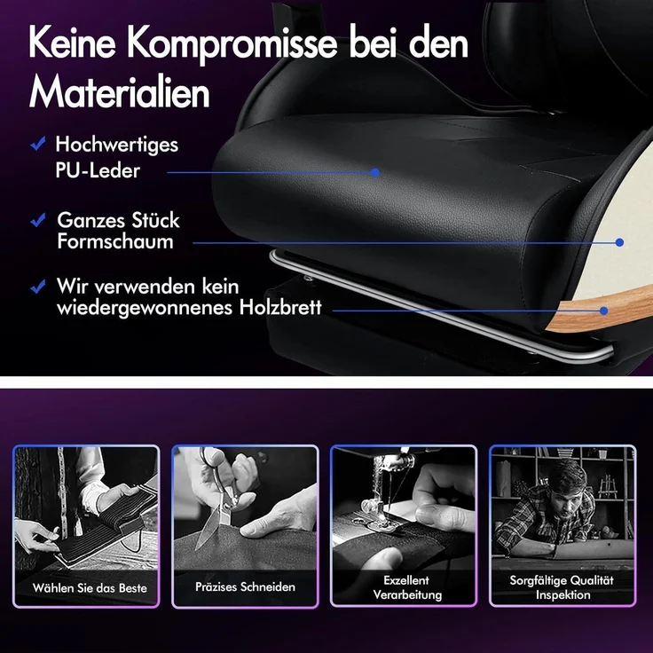 Gaming-Stuhl mit Massage und Fußstütze, 150° Neigung, höhenverstellbar – Bild 7