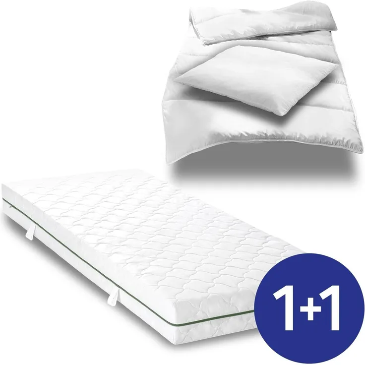 7 Zonen Taschenfederkernmatratze Sleezzz Smart 90 x 200 cm, Höhe 21 cm, Härtegrad H2/H3 + CloudComfort Basic Mikrofaser Bettset 135 x 200 cm + 80 x 80 cm