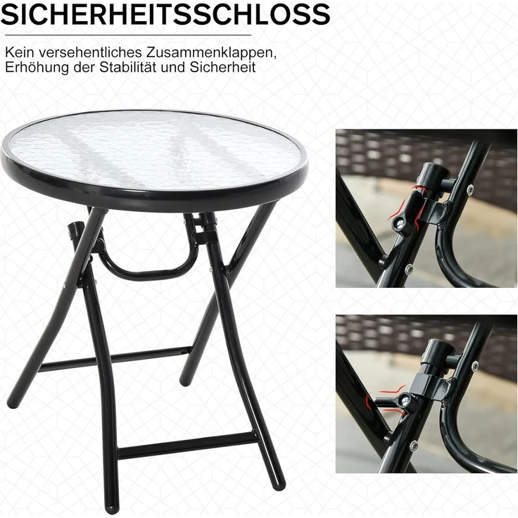 Outsunny Gartentisch Beistelltisch Bistrotisch mit Glasplatte rund klappbar Metall Ø45 schwarz – Bild 5