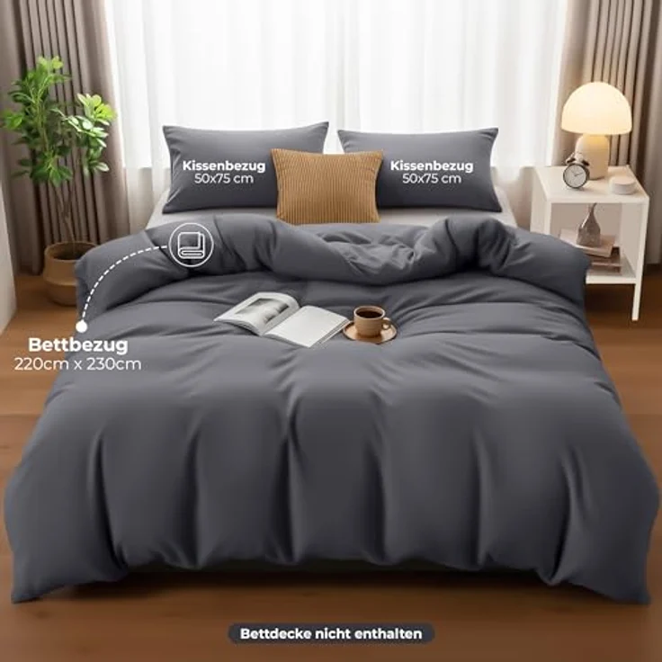 Utopia Bedding Bettwäsche Set - Mikrofaser Bettbezug 230x220 cm + 2 Kissenbezüge 50x75 cm - Grau – Bild 5