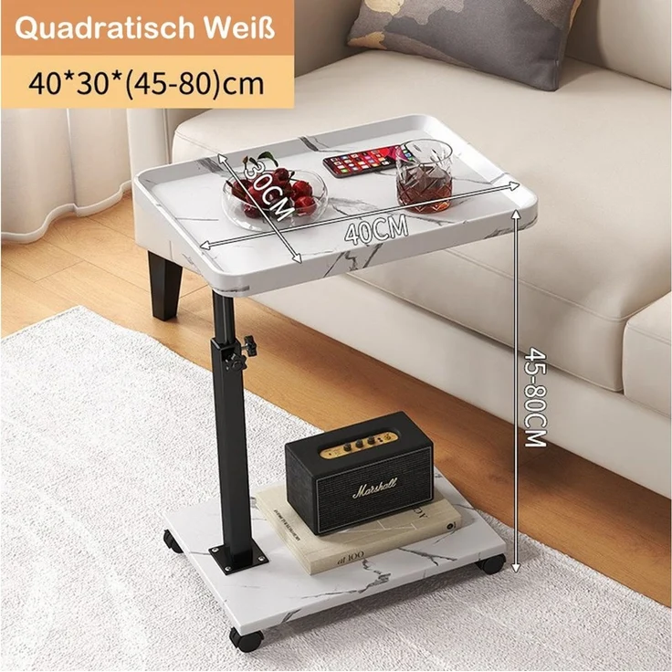 TUWENA Beistelltisch Beistelltisch C-Form Höhenverstellbar mit Rollen, Couchtisch 45-80 cm, Mobiler Beistelltisch für Sofa Bett, Schlafzimmer Wohnzimmer Balkon – Bild 2