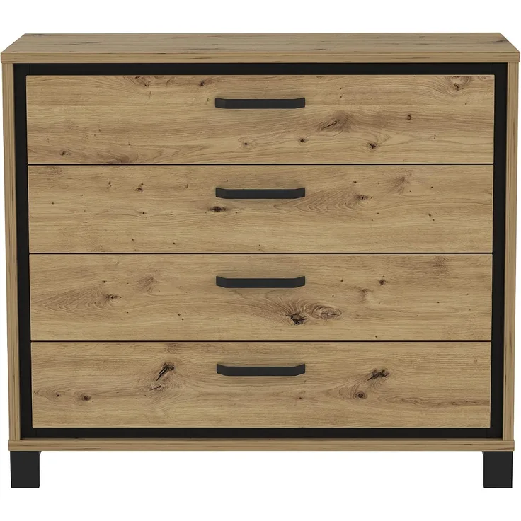 FORTE Trondheim Kommode, Holzwerkstoff, Schwarz/Braun, 104,7 x 81,3 x 41,5 cm