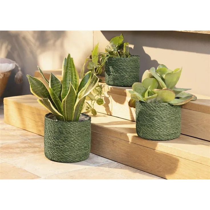3x Pflanzkorb "Green" aus Seegras, grün, Blumentopf, Pflanzkübel, Pflanztopf für Drinnen & Draußen, Blumenkübel