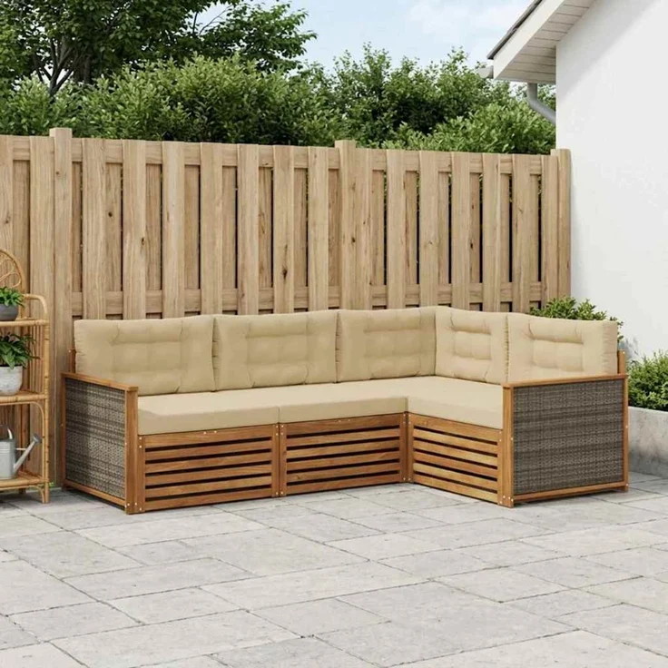 vidaXL Outdoor-Sofagarnitur 4 stk. 4-Sitzer Natur und Beige 3383291 – Bild 1