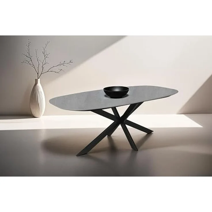 byLIVING Esstisch Oval, in Bootsform, Tischplatte in Naturstein-Optik grau, Breite 200 cm – Bild 2