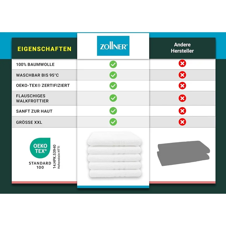 ZOLLNER 5er Set Badetuch, Baumwolle, 100x150 cm, weiß – Bild 6