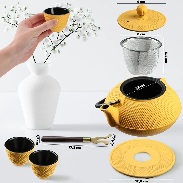 KADAX Teekessel, Gusseisen, Teekannen-Ei, 850 ml, 2 Tassen, Gelb – Bild 5