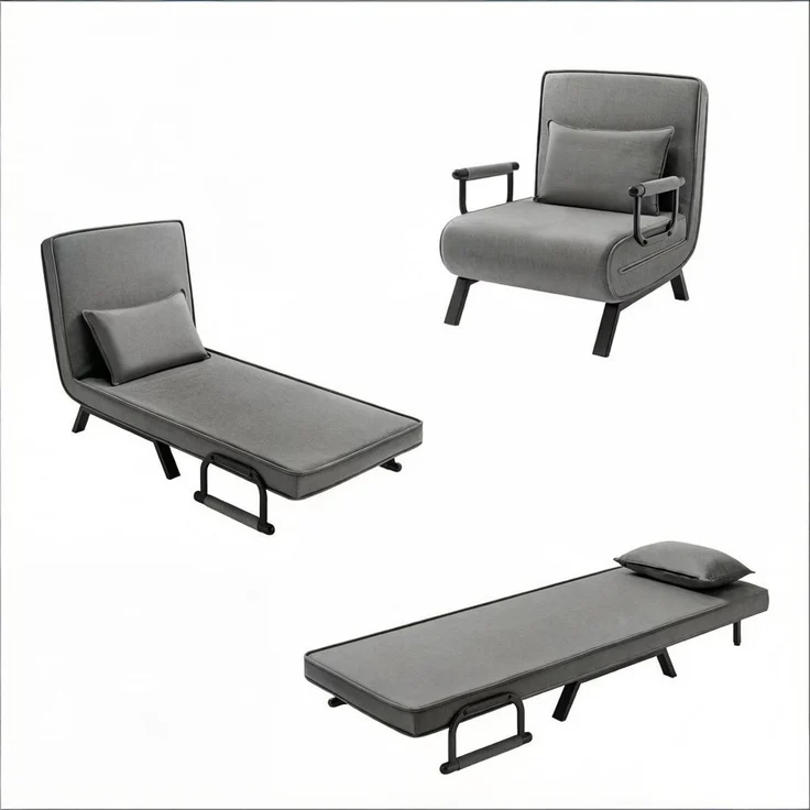 Sessel 80x74x82 cm, 1 Stück, 3-in-1 Cabriolet-Schlafstuhl, dunkelgrau – Bild 2