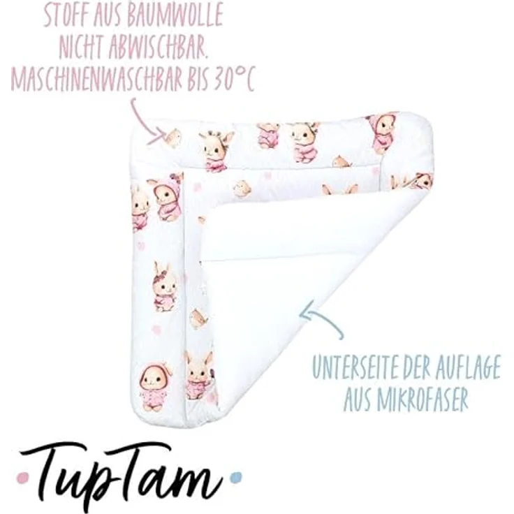 TupTam Baby Wickeltischauflage mit Baumwollbezug Gemustert, Farbe: Kaninchen/Rosa, Größe: 75x85 cm – Bild 4