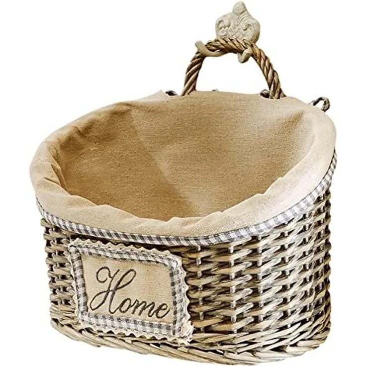 Kobolo Dekokorb Korb Weide mit Textil in grey-washed L 31 cm